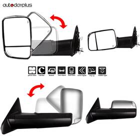 Adp11634611wj Autodayplus Chrome Tow Mirrors For 09-17 Dodge Ram 1500 Power Heated Led Signal Temp Sensor