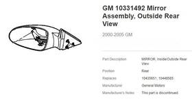 10331492 Chevrolet Used Left Power Mirror Less Glass Without Defogger Galaxy Silver Metallic 10331492 Chevrolet Used Left Power Mirror Less Glass Without Defogger Galaxy Silver Metallic