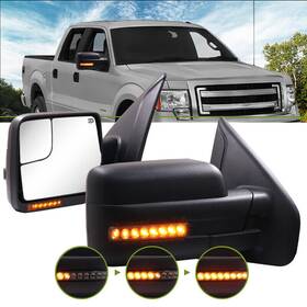 Sz-bf2107-sd Sanooer Used Pair Switchback Tow Mirrors For 2007-14 Ford F-150 Pick Up Led Puddle Light
