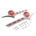 Hood Side Emblem "ford F-100" Chrome With Red 1956 Truck B6C-16720-PR. Fixed Price $124.95.