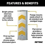 Retrac X 16" Aluminum Yellow Chevron West Coast Mirror Head. Fixed Price $35.00.