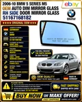 06-10 Bmw Series M5 Oem Auto Dim Rh Side Door Mirror Glass 51167168182. Fixed Price $101.36.