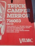 716003 (B1-C) Velvac Truck Camper Mirror Class Vintage. Fixed Price $75.20.