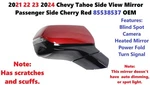 2021 22 23 2024 Chevy Tahoe Passenger Side Mirror 13-PIN Cherry Red 85538537. Fixed Price $150.00.