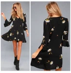 Free People Time On My Side Black Floral Print Wrap Mini Dress Size Small Summer. Fixed Price $25.00.