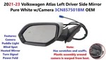 2021-23 Volkswagen Atlas Left Driver Side Mirror Pure White W/camera 3CN857501BM. Fixed Price $180.00.